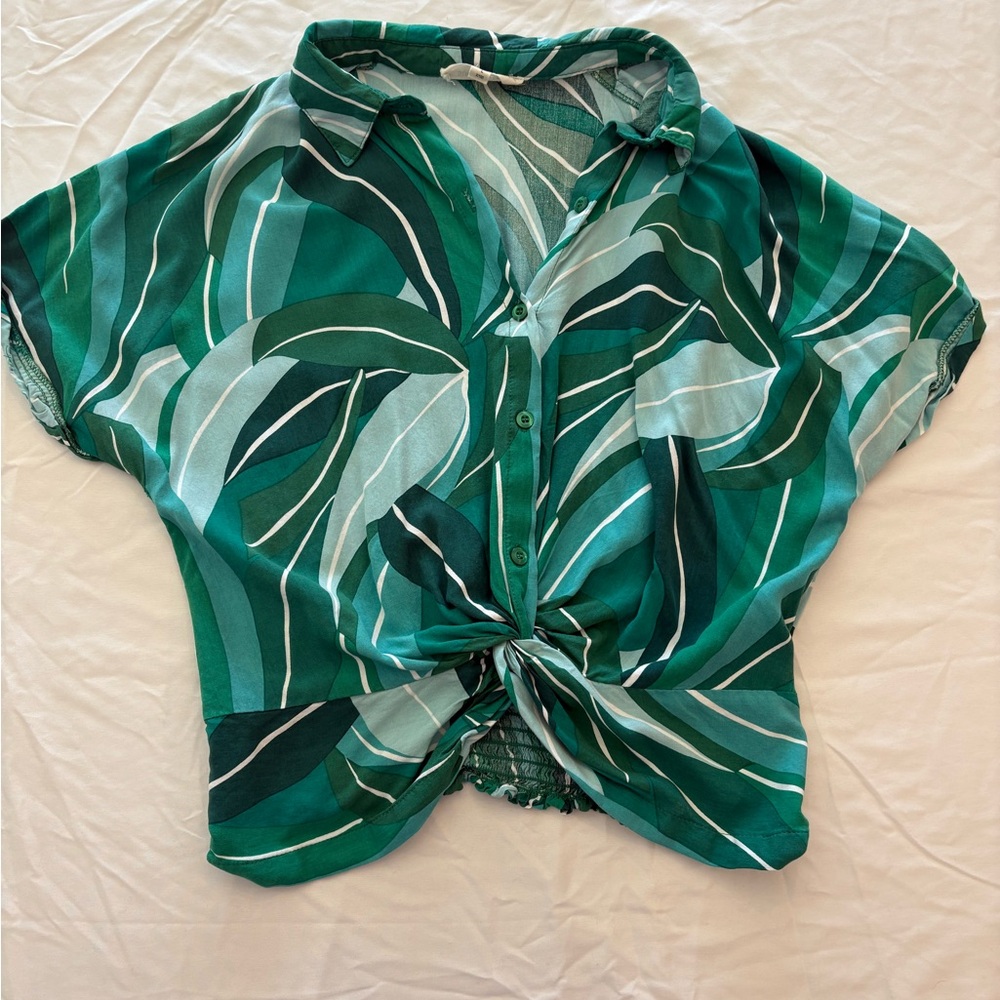 Green Leaf Print Women's Top